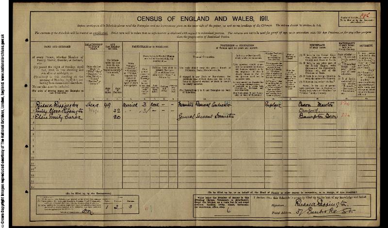 Rippington (Richard Warland) 1911 Census